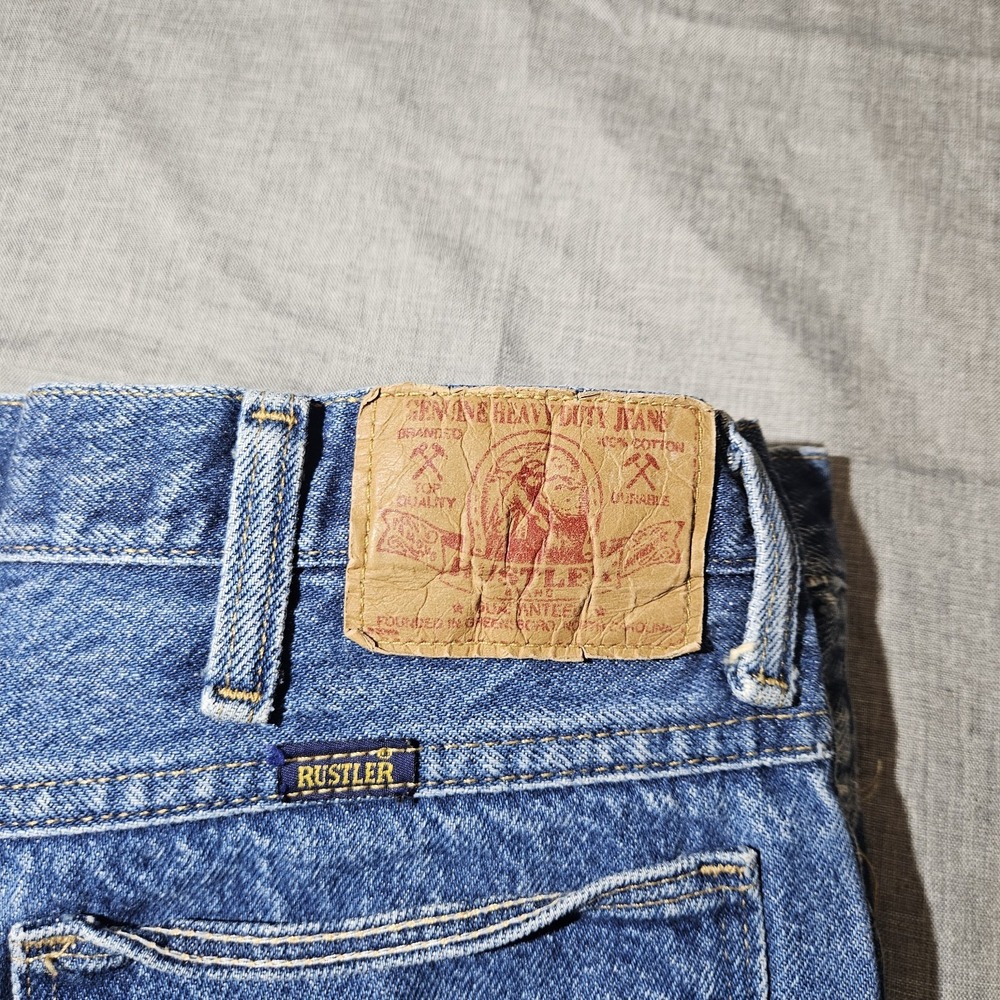 Vintage Rustler 0631 Mens Jeans 36x30 28" Hemmed Medium Wash Denim Made in USA - Picture 2 of 16